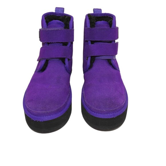 UGG Kids Neumel Platform Purple Suede Winter Boots Size 3 Shearling Lined - Picture 2 of 6